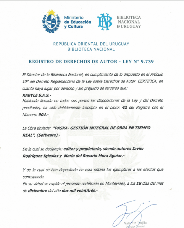 Registro de la propiedad intelectual de PASKA